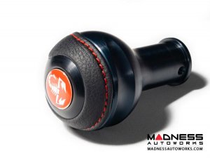 FIAT 500 Gear Shift Knob - Black Italy  - Black Base/ Black Leather Top + Red ABARTH Logo - V2